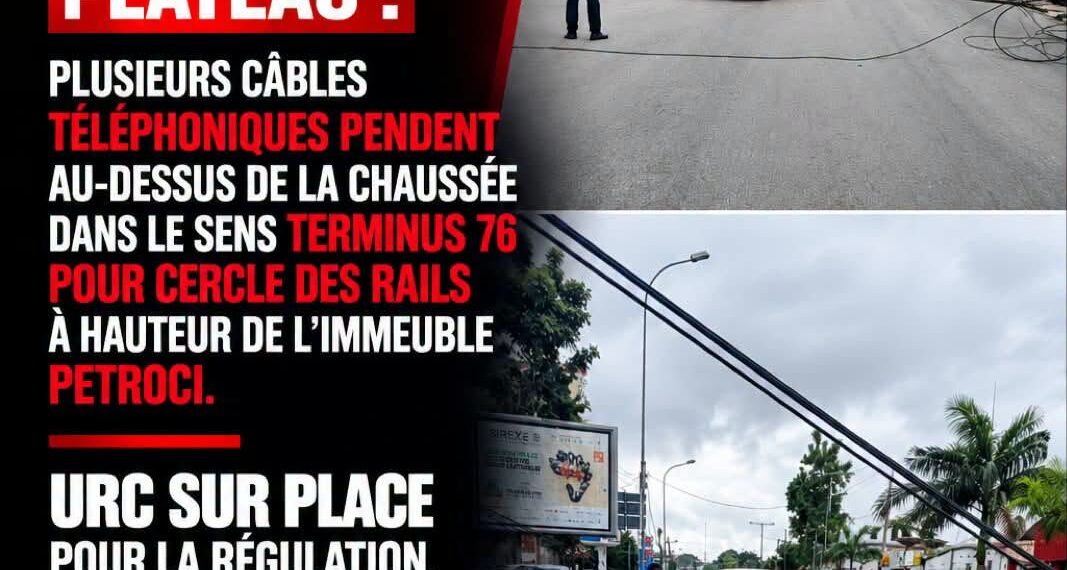 Abidjan-Plateau : des câbles téléphoniques suspendus au-dessus de la chaussée, la circulation fortement perturbée