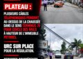Abidjan-Plateau : des câbles téléphoniques suspendus au-dessus de la chaussée, la circulation fortement perturbée
