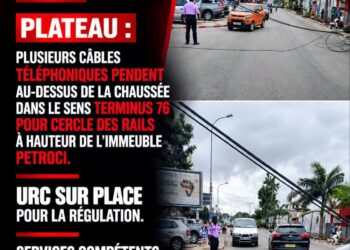 Abidjan-Plateau : des câbles téléphoniques suspendus au-dessus de la chaussée, la circulation fortement perturbée